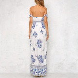 Maternity Off The Shoulder Plant Printing Ankle-Length Formal Dress