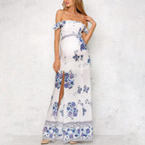 Maternity Off The Shoulder Plant Printing Ankle-Length Formal Dress