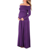 Maternity Off Shoulder Long Sleeve Full Length Dress