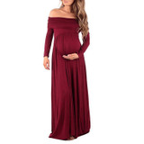 Maternity Off Shoulder Long Sleeve Full Length Dress