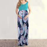 Maternity O-Neck Sleeveless Printing Patchwork Long Dress