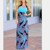 Maternity O-Neck Sleeveless Printing Patchwork Long Dress