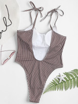 Striped Straps One Piece Swimwear Striped Straps One Piece Swimwear