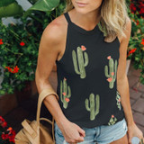 Cactus Print Strap Tank Tee