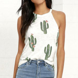 Cactus Print Strap Tank Tee