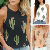 Cactus Print Strap Tank Tee
