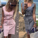 Sleeveless Striped Print Slim Fit Dress