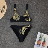Gold Leaves 2pcs Bikini Swimsuit