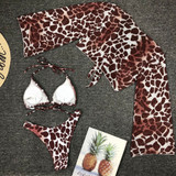 Leopard Print Skimpy 3pcs Bikini Swimsuit