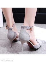 Plain Stiletto High Heeled Velvet Ankle Strap Point Toe Date Office Pumps