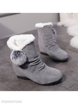 Plain Velvet Round Toe Casual Date Short Flat Boots