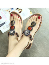 Plain Low Heeled T Strap Peep Toe Beach Casual Sandals