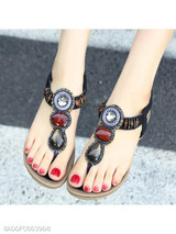 Plain Low Heeled T Strap Peep Toe Beach Casual Sandals
