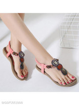 Plain Low Heeled T Strap Peep Toe Beach Casual Sandals
