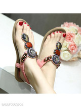 Plain Low Heeled T Strap Peep Toe Beach Casual Sandals