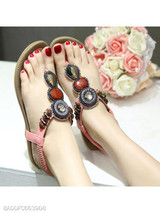 Plain Low Heeled T Strap Peep Toe Beach Casual Sandals
