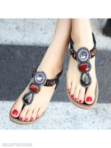 Plain Low Heeled T Strap Peep Toe Beach Casual Sandals