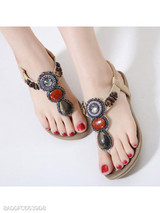 Plain Low Heeled T Strap Peep Toe Beach Casual Sandals