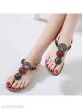 Plain Low Heeled T Strap Peep Toe Beach Casual Sandals