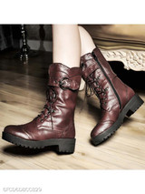 Plain Mid Heeled Round Toe Date Outdoor Mid Calf Flat Boots