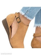 Plain Mid Heeled Velvet Ankle Strap Peep Toe Casual Peep-Toe Wedges