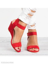 Plain High Heeled Velvet Ankle Strap Peep Toe Date Wedge Sandals