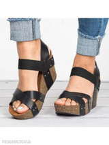 Plain High Heeled Ankle Strap Peep Toe Date Wedge Sandals