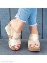 Plain High Heeled Peep Toe Date Outdoor Wedge Sandals