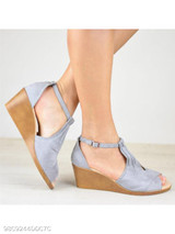 Plain High Heeled Ankle Strap Peep Toe Date Outdoor Wedge Sandals