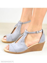 Plain High Heeled Ankle Strap Peep Toe Date Outdoor Wedge Sandals