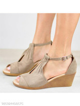 Plain High Heeled Ankle Strap Peep Toe Date Outdoor Wedge Sandals