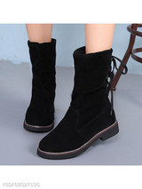 Plain Flat Velvet Round Toe Outdoor Flat Boots