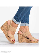 Plain High Heeled Ankle Strap Peep Toe Casual Date Wedge Sandals