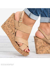 Plain High Heeled Ankle Strap Peep Toe Casual Date Wedge Sandals