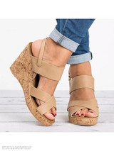 Plain High Heeled Ankle Strap Peep Toe Casual Date Wedge Sandals