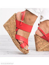 Plain High Heeled Ankle Strap Peep Toe Casual Date Wedge Sandals