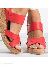 Plain High Heeled Ankle Strap Peep Toe Casual Date Wedge Sandals