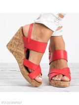 Plain High Heeled Ankle Strap Peep Toe Casual Date Wedge Sandals