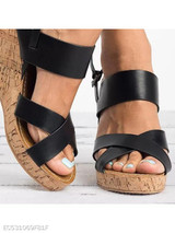Plain High Heeled Ankle Strap Peep Toe Casual Date Wedge Sandals