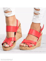 Plain High Heeled Ankle Strap Peep Toe Casual Date Wedge Sandals