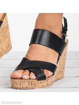 Plain High Heeled Ankle Strap Peep Toe Casual Date Wedge Sandals