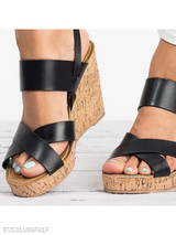 Plain High Heeled Ankle Strap Peep Toe Casual Date Wedge Sandals