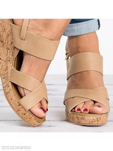 Plain High Heeled Ankle Strap Peep Toe Casual Date Wedge Sandals