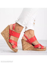 Plain High Heeled Ankle Strap Peep Toe Casual Date Wedge Sandals