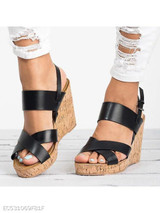 Plain High Heeled Ankle Strap Peep Toe Casual Date Wedge Sandals