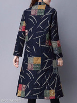 Band Collar Single Breasted Abstract Print Coat