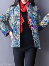 Band Collar Single Breasted Floral Coat