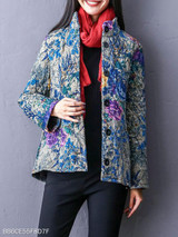 Band Collar Single Breasted Floral Coat
