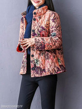Band Collar Single Breasted Floral Coat