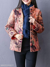 Band Collar Single Breasted Floral Coat